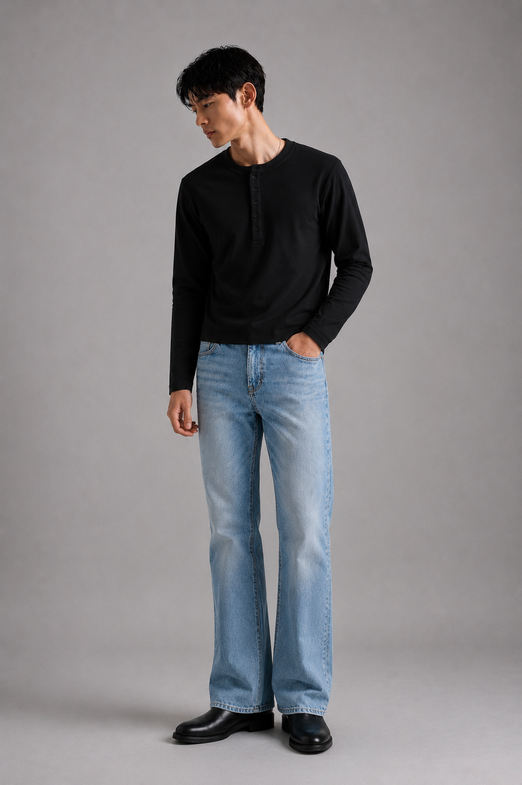 WLVYN Vintage Henley BLACK