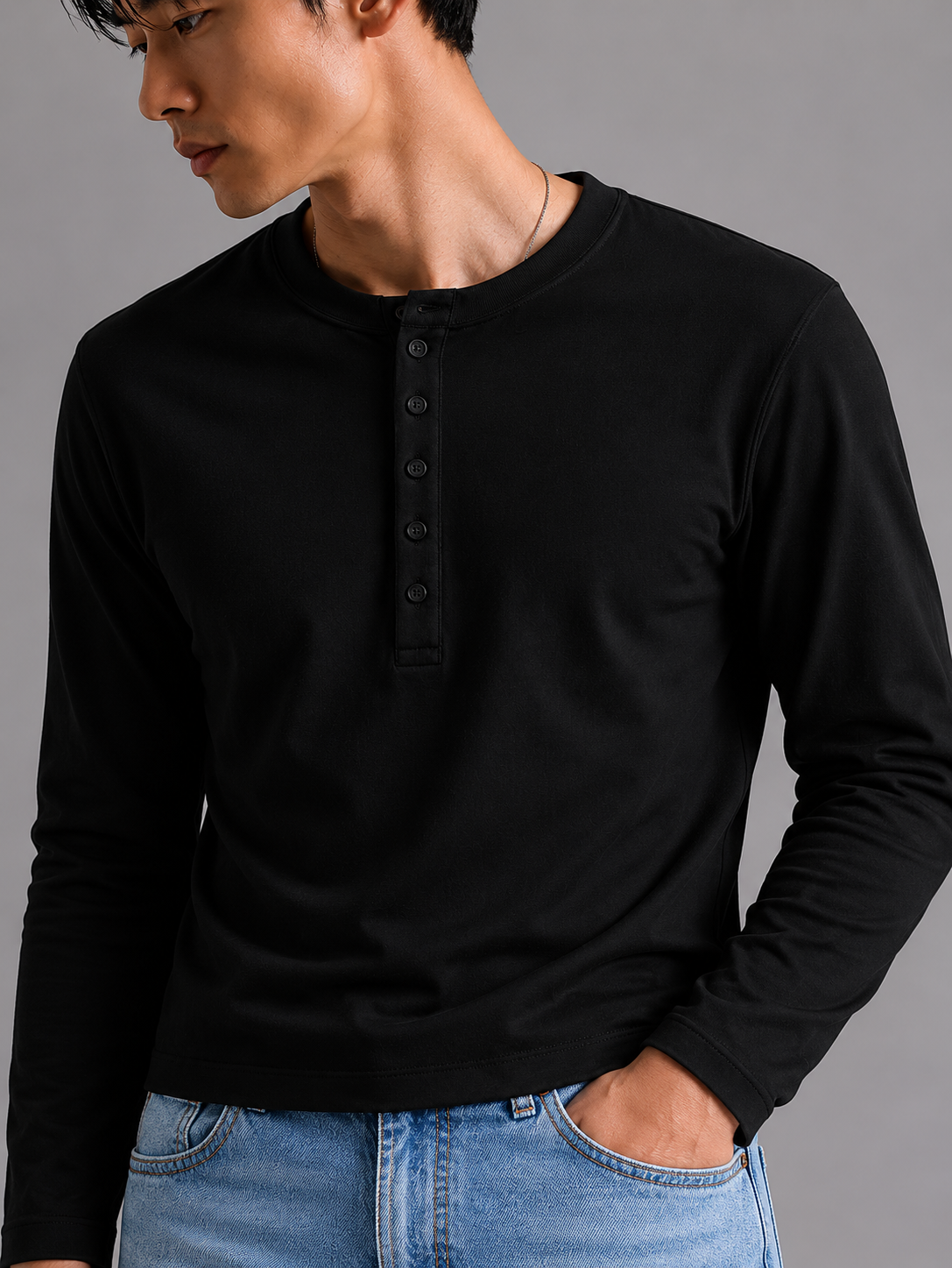 WLVYN Vintage Henley BLACK