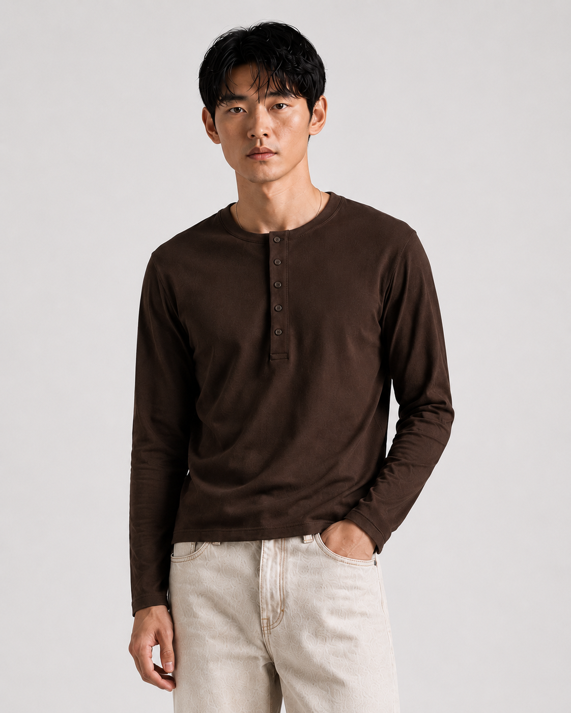 WLVYN Vintage Henley BROWN
