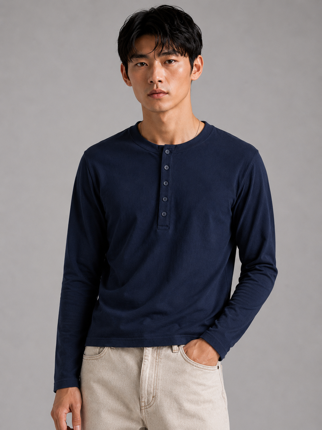 WLVYN Vintage Henley NAVY BLUE